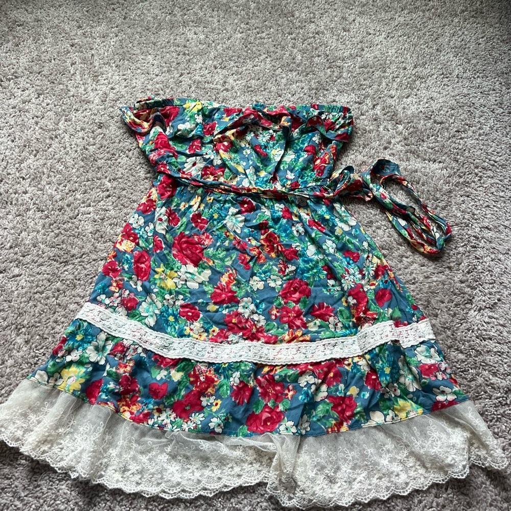 Floral Kids Dress with Lace Trim